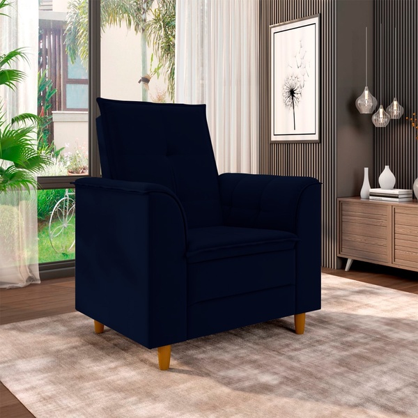 Poltrona Para Sala Confortável Decorativa Isa Suede Azul Mari