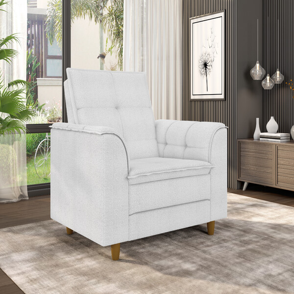 Poltrona Para Sala Confortável Decorativa Laura Bouclê Off Wh