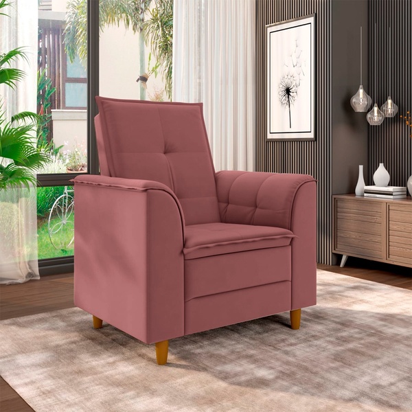 Poltrona Para Sala Confortável Decorativa Laura Veludo Rosê
