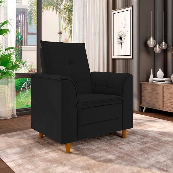 Poltrona Para Sala Confortável Decorativa Londres Veludo Preto