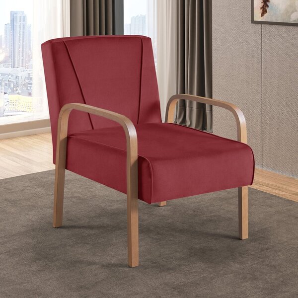 Poltrona Para Sala De Estar Ágata Em Veludo Vermelho