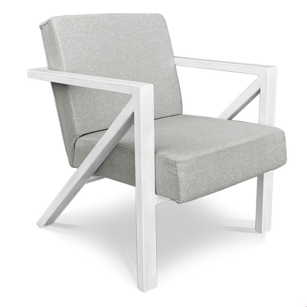 Poltrona Para Sala De Estar Angel Linho Base Metálica Branca