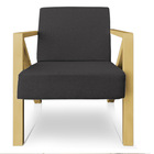 Poltrona Para Sala De Estar Angel Linho Base Metálica Dourada