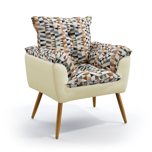 Poltrona Para Sala De Estar Beta F-014 N-030 Sued Estampado B