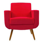 Poltrona Para Sala De Estar Cristal Pés Madeira Suede Vermelho