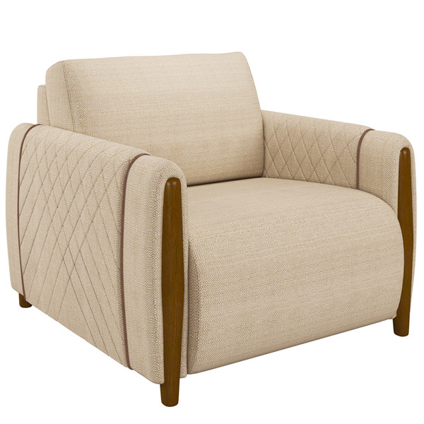 Poltrona Para Sala De Estar Decorativa Pés De Madeira Base Fi