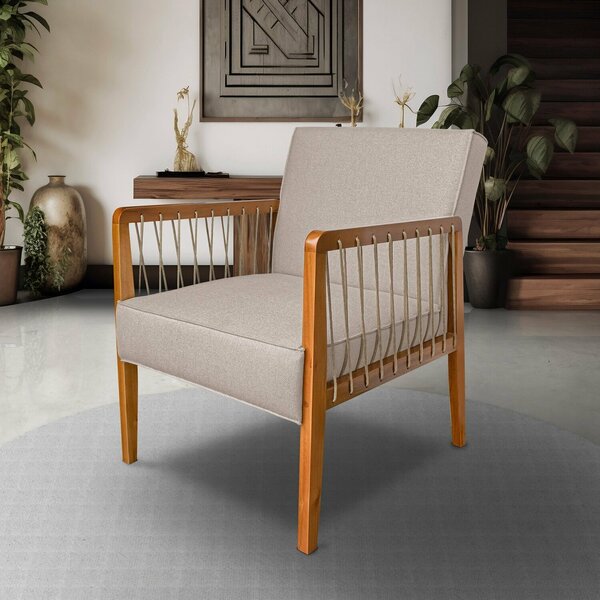 Poltrona Para Sala De Estar Em Linho Rústico Ely Areia