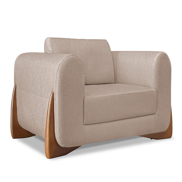 Poltrona Para Sala De Estar Lottus Linho Areia Pés Castanho -