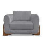 Poltrona Para Sala De Estar Lottus Linho Grafite Pés Castanho