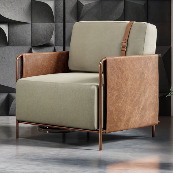 Poltrona Para Sala De Estar M01   Cobre/linho Bege