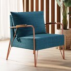 Poltrona Para Sala De Estar M02   Cobre/linho Jeans Azul