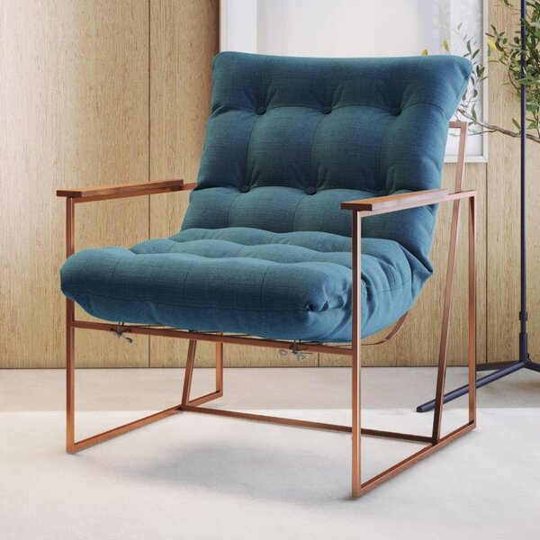 Poltrona Para Sala De Estar M03   Cobre/linho Jeans Azul