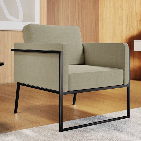 Poltrona Para Sala De Estar M04   Preto/linho Bege