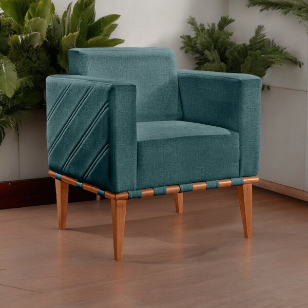 Poltrona Para Sala De Estar Madeira Maciça Delly Azul