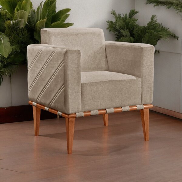 Poltrona Para Sala De Estar Madeira Maciça Delly Bege