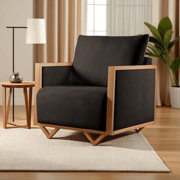 Poltrona Para Sala De Estar Madeira Maciça Matteo Luxo Corino