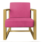 Poltrona Para Sala De Estar Maya Corano Base Metálica Dourada