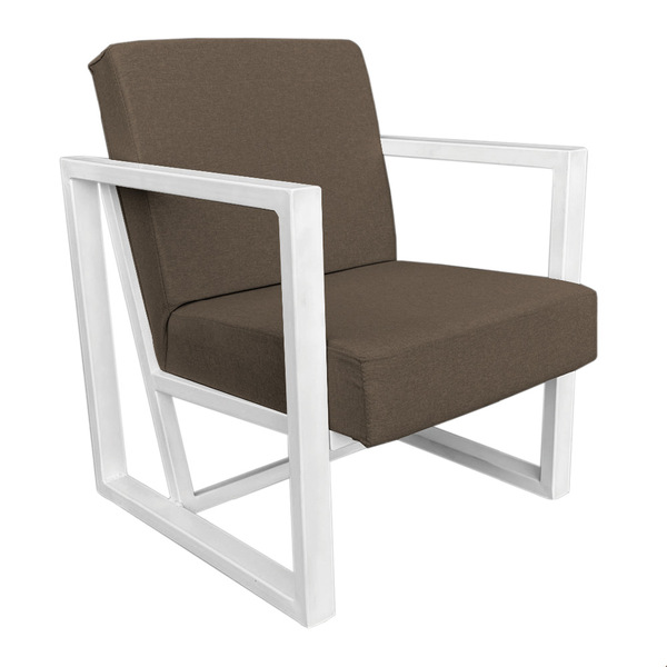 Poltrona Para Sala De Estar Maya Linho Base Metálica Branca -