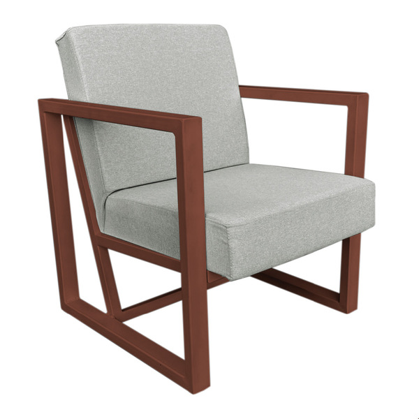 Poltrona Para Sala De Estar Maya Linho Cinza Base Metálica Co