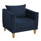 Poltrona Para Sala De Estar Pés Em Madeira Melina Azul