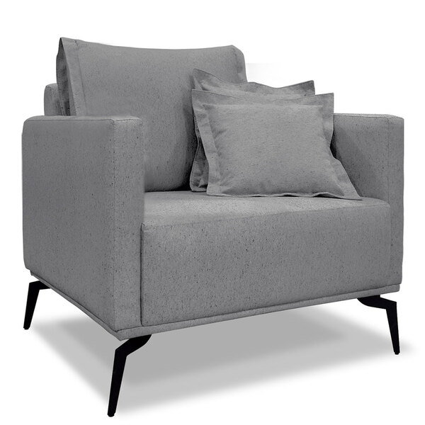 Poltrona Para Sala De Estar Sirius Linho Grafite Pés Metálico