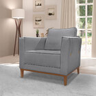 Poltrona Para Sala De Estar Vega Linho Grafite Pés Castanho -