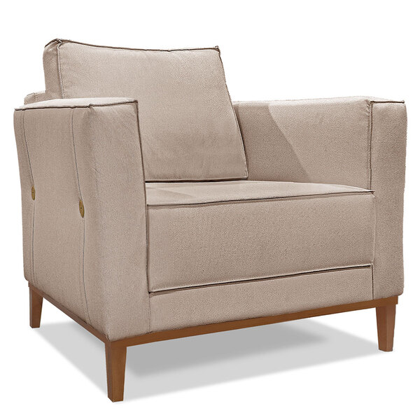 Poltrona Para Sala De Estar Vega Linho Pés Castanho - Pallazi