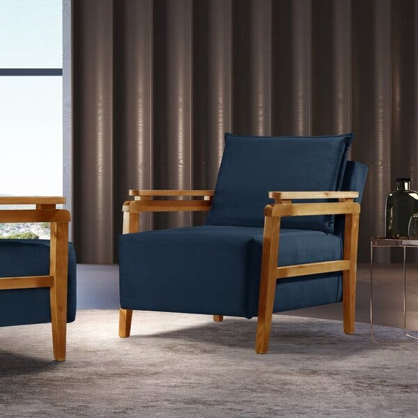 Poltrona Para Sala De Estar Veludo Bellini Veludo Azul Marinho | Leroy ...