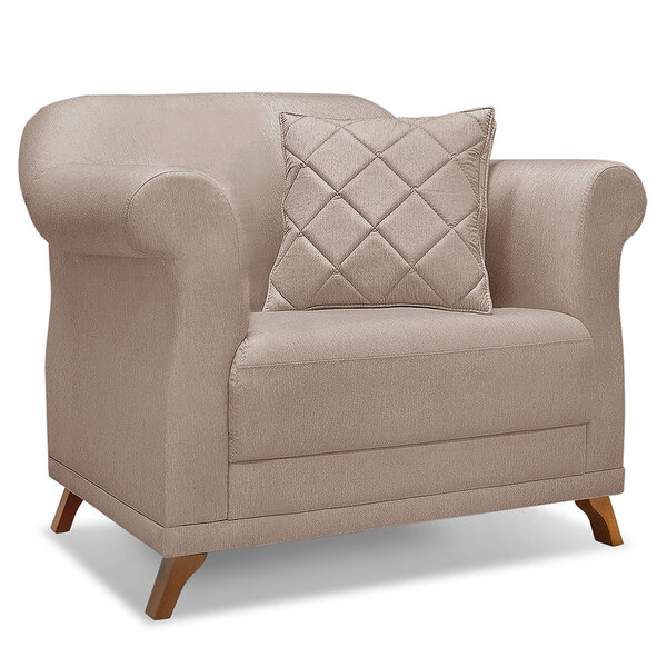 Poltrona Para Sala De Estar Vênus Linho Areia Pés Castanho -