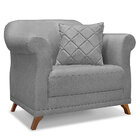 Poltrona Para Sala De Estar Vênus Linho Grafite Pés Castanho