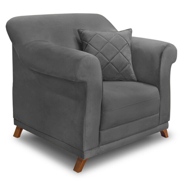 Poltrona Para Sala De Estar Vênus Suede Pés Castanho - Pallaz