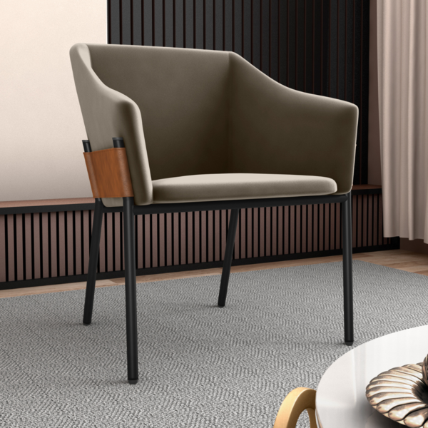 Poltrona Para Sala De Recepção Maceió Veludo Cappuccino