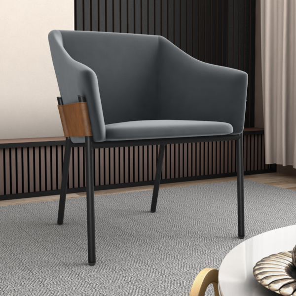 Poltrona Para Sala De Recepção Maceió Veludo Cinza