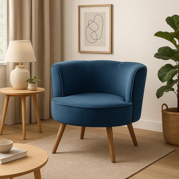 Poltrona Para Sala Decorativa Bela Suede Azul Mirra Decor