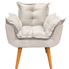 Poltrona Para Sala Decorativa Confortavel Alice Suede Bege Pé