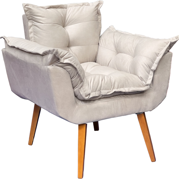 Poltrona Para Sala Decorativa Confortavel Alice Suede Bege Pé