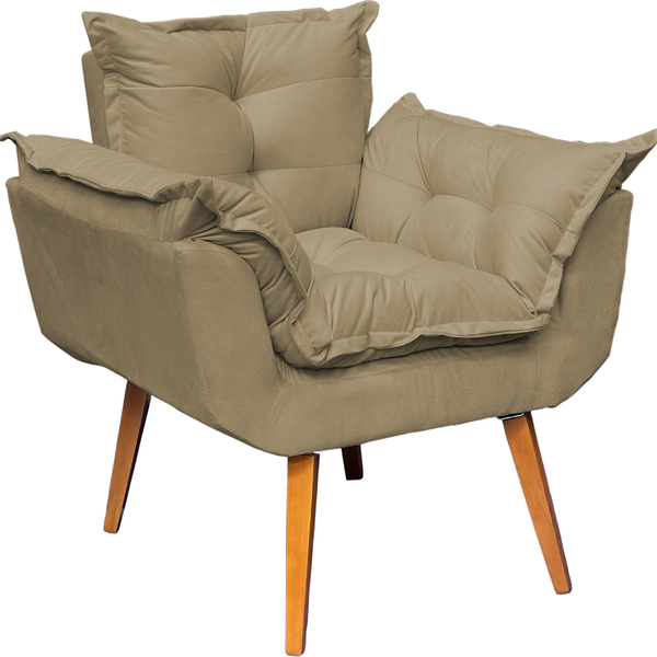 Poltrona Para Sala Decorativa Confortavel Alice Suede Nude Pé