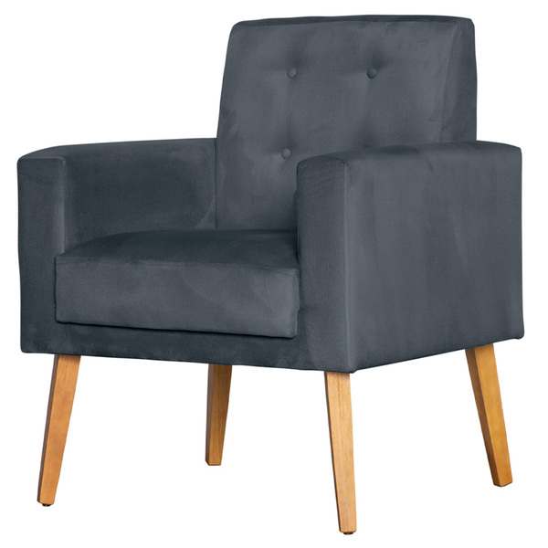Poltrona Para Sala Decorativa Dubay Suede Cinza Click Pol