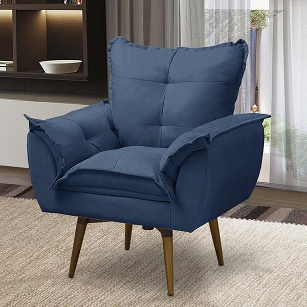 Poltrona Para Sala Decorativa Giratória Amanda Suede Azul Ado