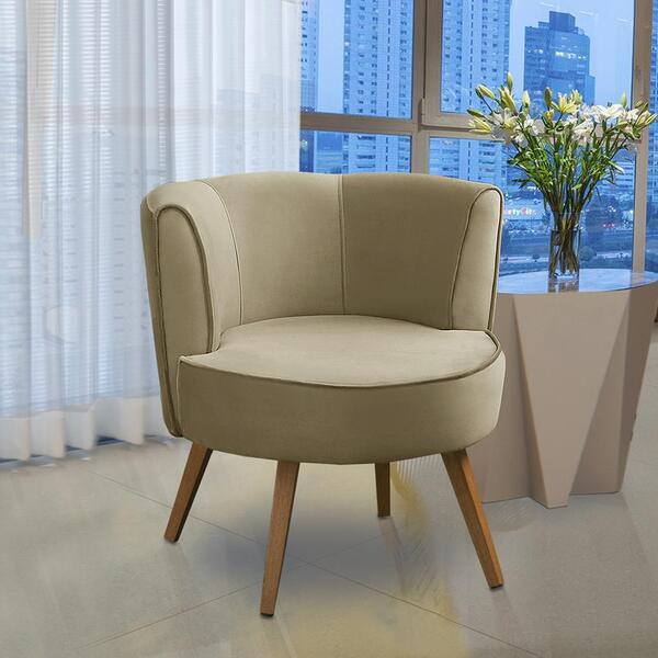 Poltrona Para Sala Decorativa Isadora Suede Bege  Madelina De