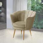 Poltrona Para Sala Decorativa Pétala Pés Ferro Dourado Suede