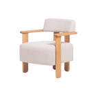 Poltrona Para Sala Feather - Nozes E Tecido Bege - Meu Móvel