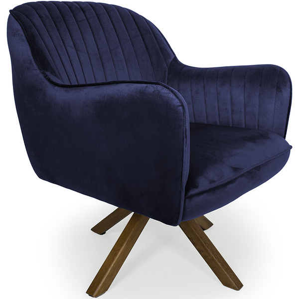 Poltrona Para Sala Miley Base Giromad Veludo Azul Marinho - C