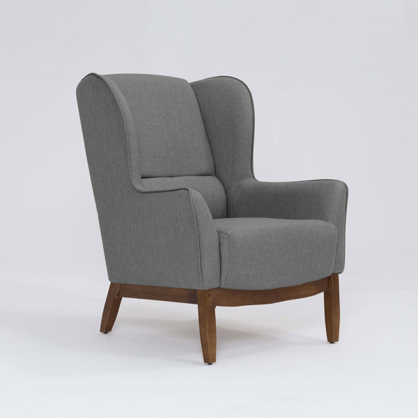 Poltrona Para Sala Mirela D07 Base Madeira Linho Mescla Cinza