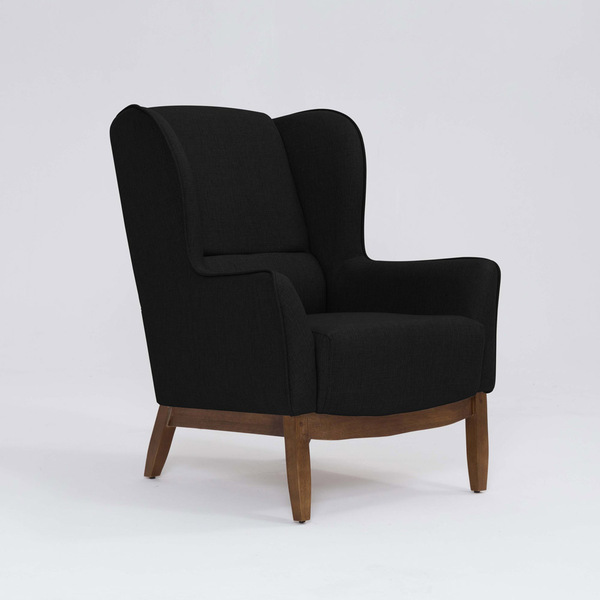 Poltrona Para Sala Mirela D07 Base Madeira Linho Preto - D'ro