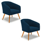 Poltrona Para Sala Pé Palito Castanho Kit 2 Stella Bouclê Azu