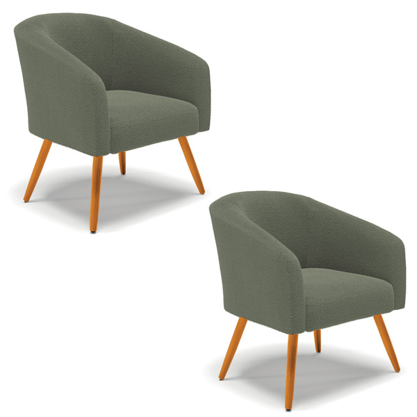 Poltrona Para Sala Pé Palito Castanho Kit 2 Stella Bouclê D03