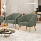 Poltrona Para Sala Pé Palito Castanho Kit 2 Stella Bouclê D03