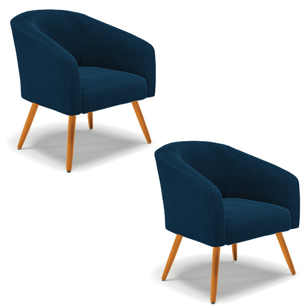 Poltrona Para Sala Pé Palito Castanho Kit 2 Stella Bouclê D03