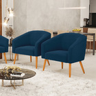 Poltrona Para Sala Pé Palito Castanho Kit 2 Stella Bouclê D03